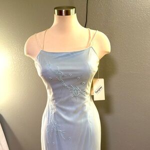 Vintage blue formal gown with beading accents by Partytime
